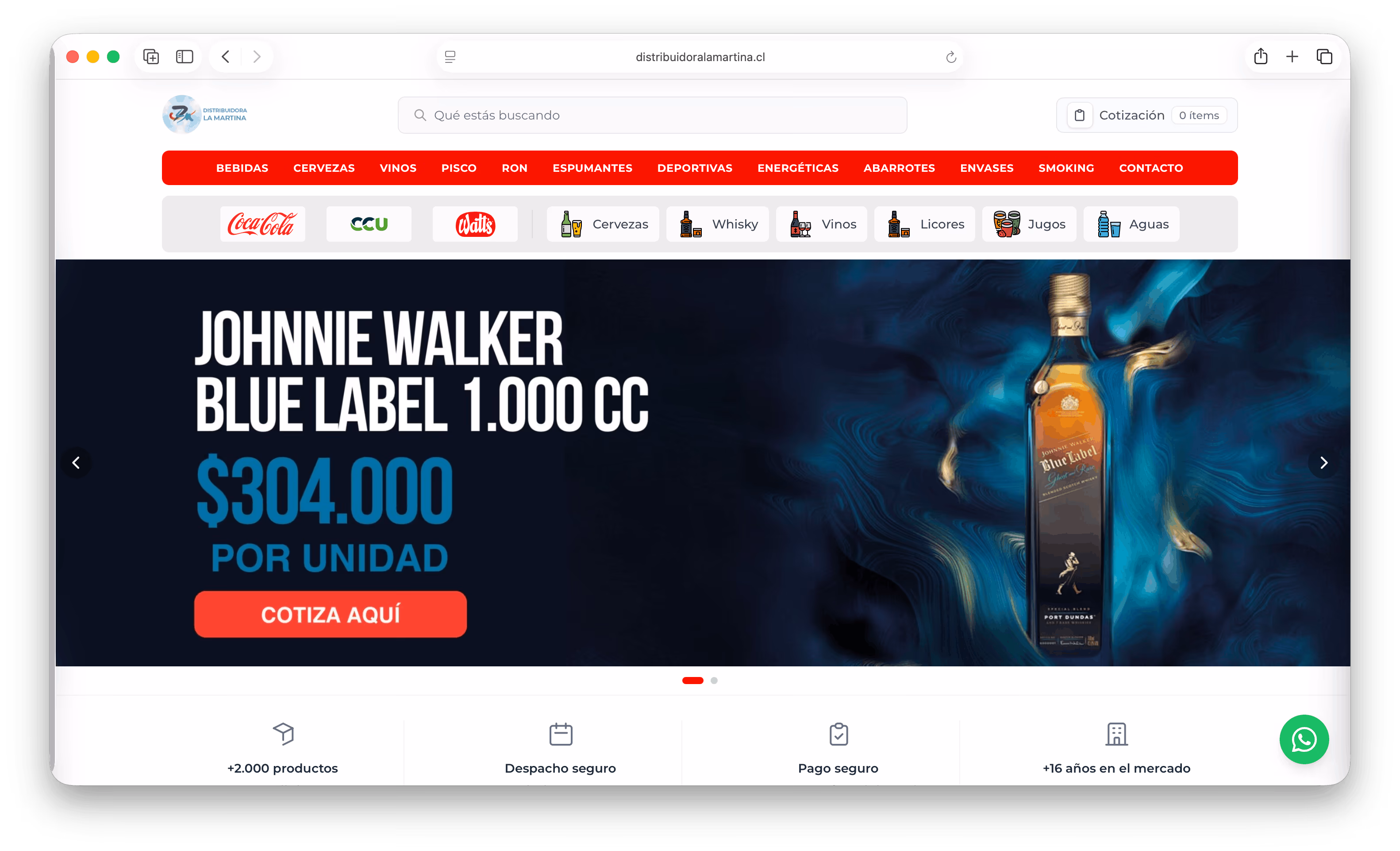 Captura del sitio Distribuidora La Martina