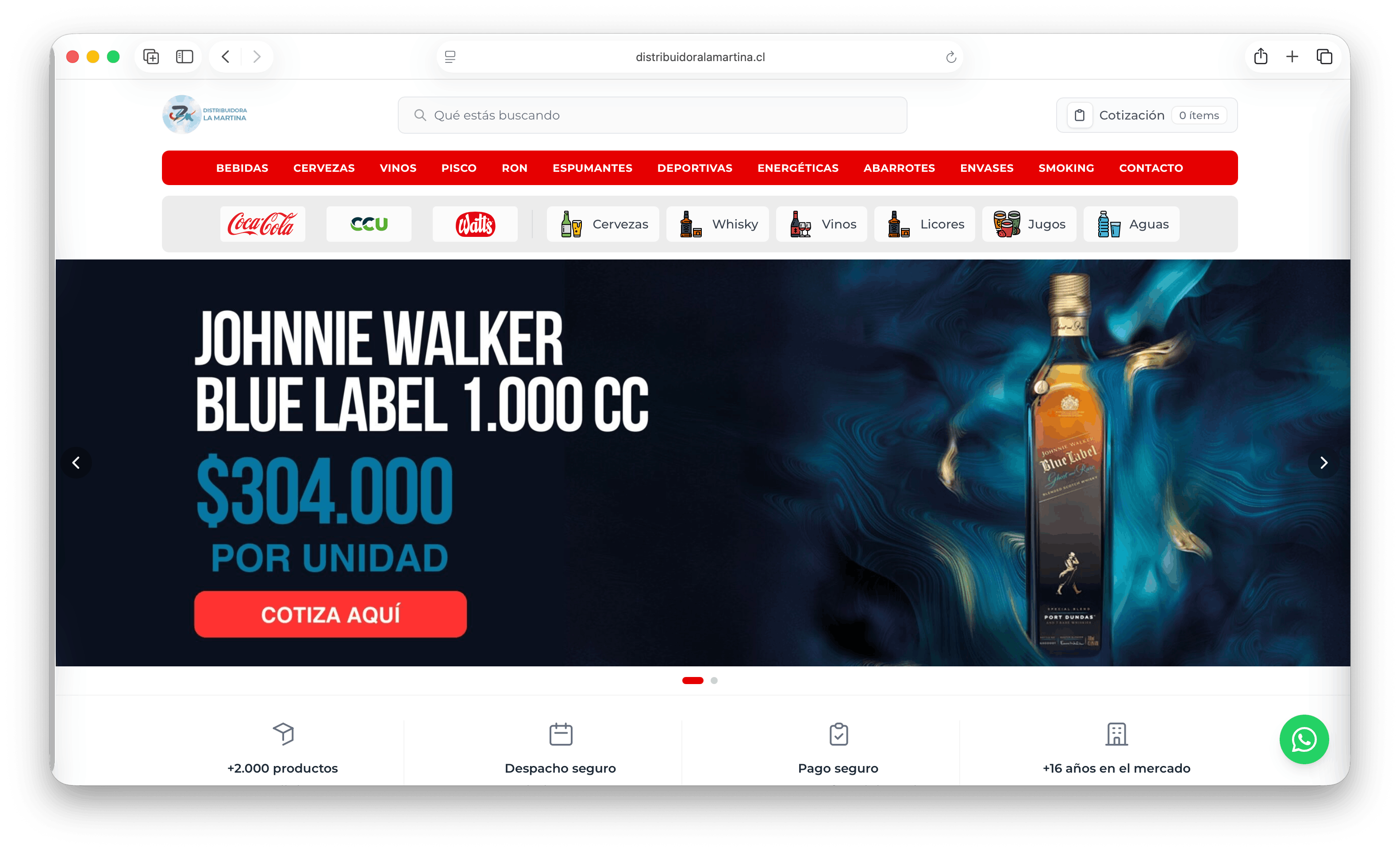 Captura del sitio Distribuidora La Martina