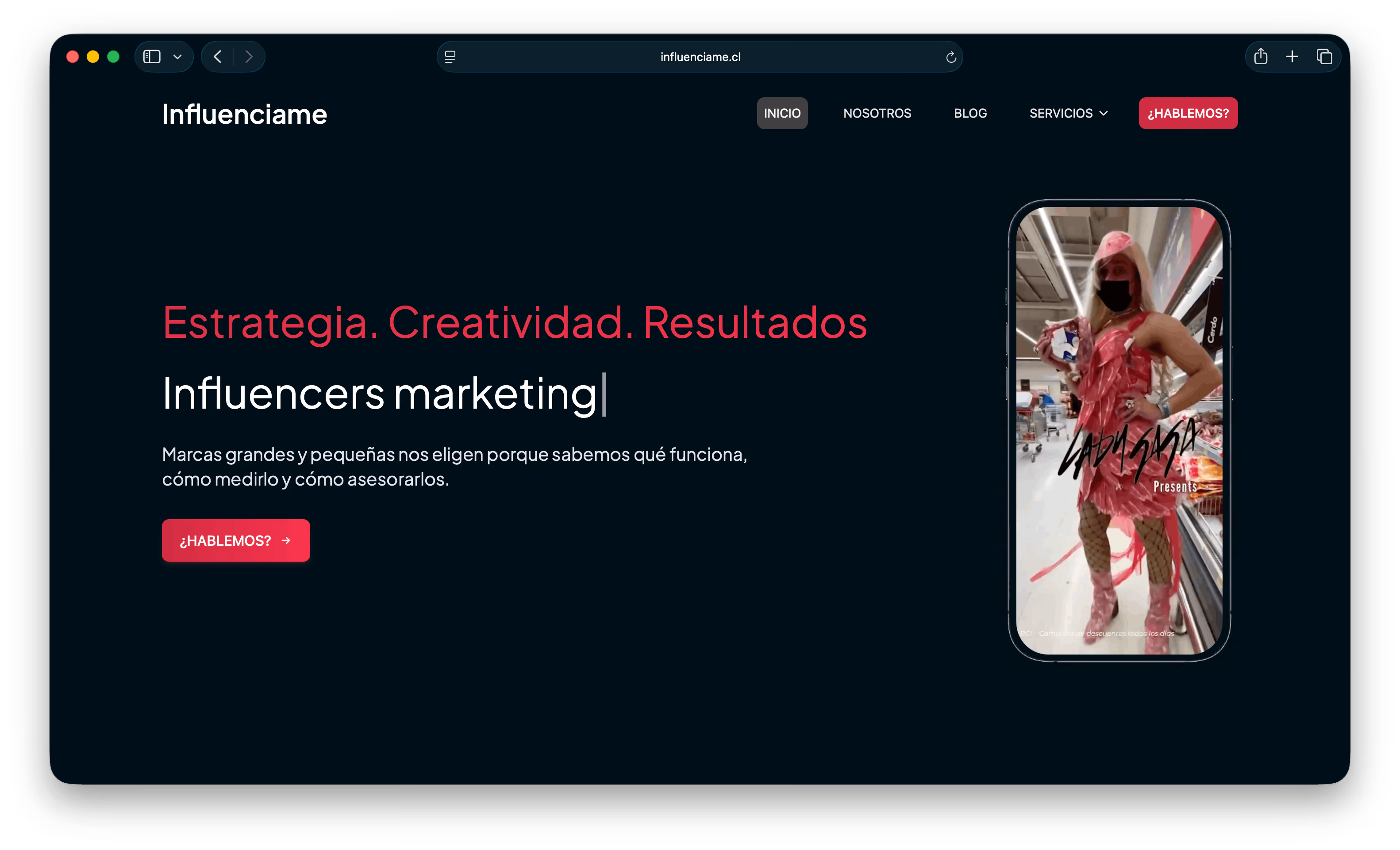 Captura del sitio Influenciame