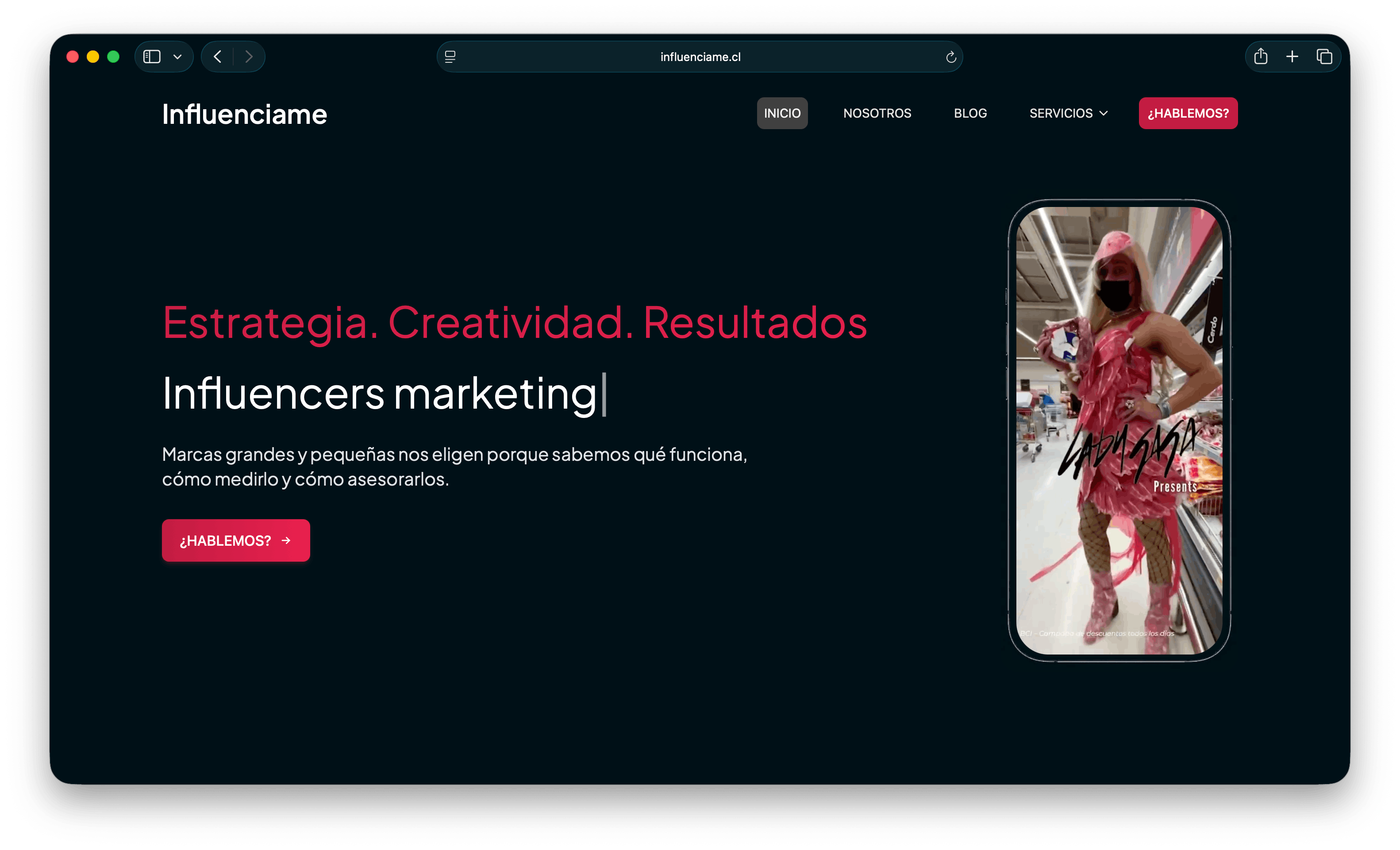Captura del sitio Influenciame